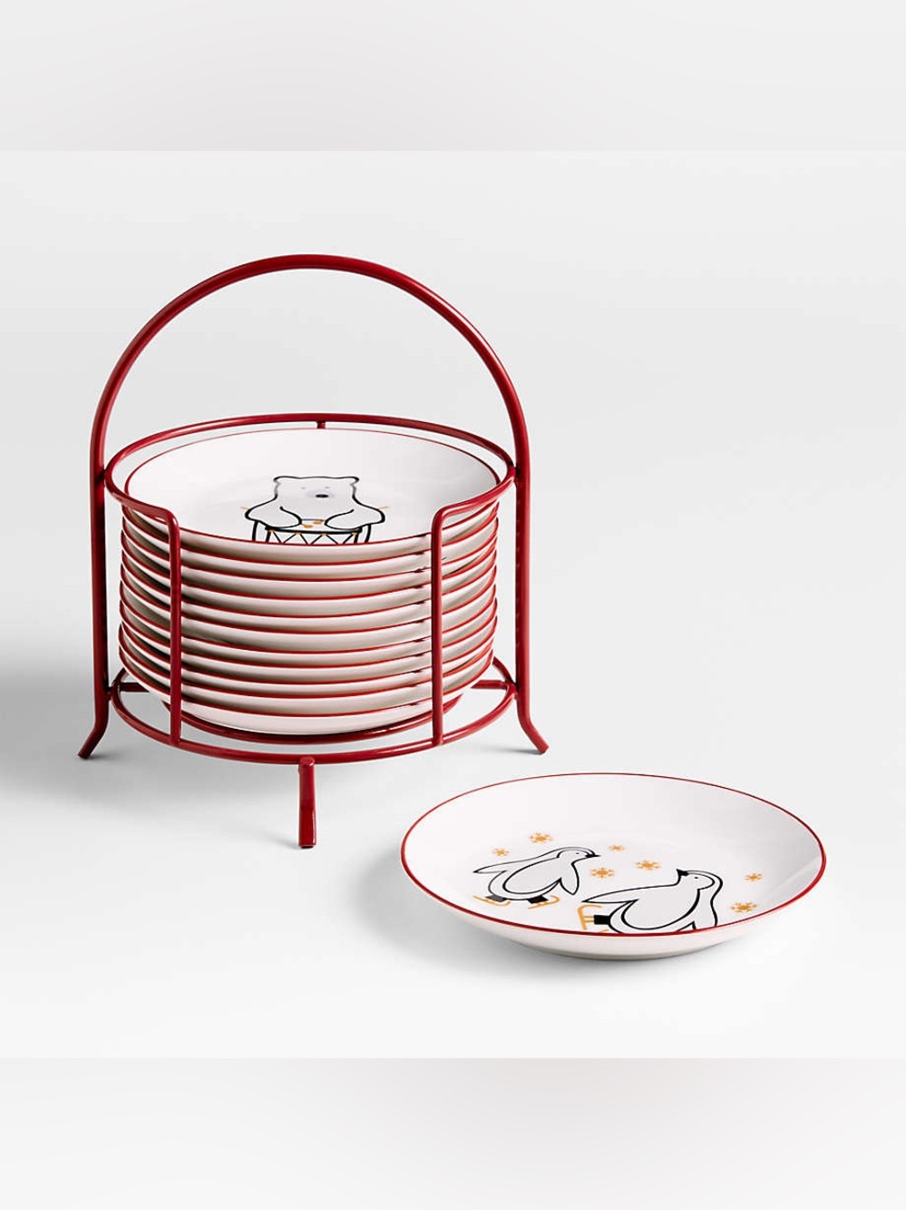 Brand New Crate & Barrel Christmas Appetizer Plates with Stand, Set of 12, NWT